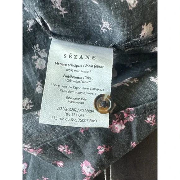 Sezane Women Size 42/US 10 Milou Shirt Maxi Floral Patchwork Black Blouse - Picture 10 of 12